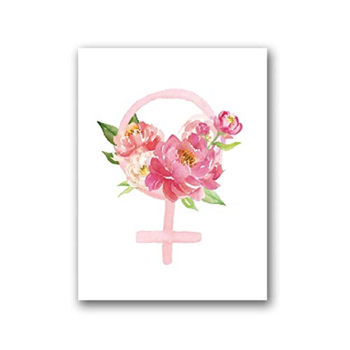 ARTTONIT Cuadros modulares Cartel nórdico Feminista Chica Poder Inspirado Floral Feminismo Signo Femenino Lienzo Pintura Arte de la Pared Decoración para el hogar 40x60cmx3 sin Marco