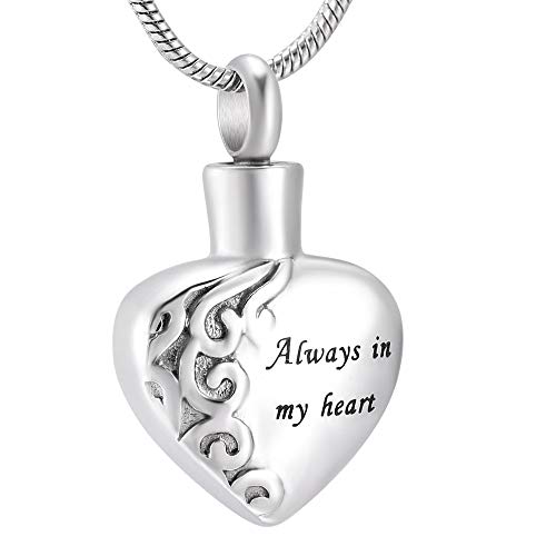 ASDWA Recuerdo De Cremación,Joyería De Cremación Grabada En Plata & Quot; Siempre Hay En Mi Corazón & Quot; Urna En Forma De Corazón Colgante Locket Memorial Ash Holder Collares para Mascota Regalo