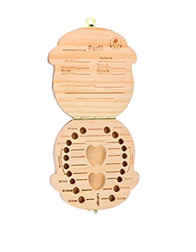 Atommy 1 Pcs Madera de Caja Almacenamiento de Dientes Leches Caja de Recién Nacidos Recuerdo para Bebés Regalos Español (Niño)