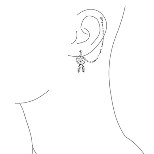 Atrapasueños Piercing Doble Cordón Blanco De Cadena Única Oreja Pendientes para La Mujer Cartílago Stud Acero 316L