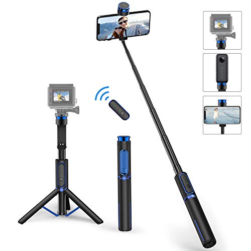 ATUMTEK Palo Selfie con Trípode y Base de Montaje, de Aluminio y Extensible Selfie Stick, 3 en 1 con Control Remoto Inalámbrico y Rotación de 360° para iPhone 11/X/XR/XS Max/8/7 Plus, Samsung y Otras