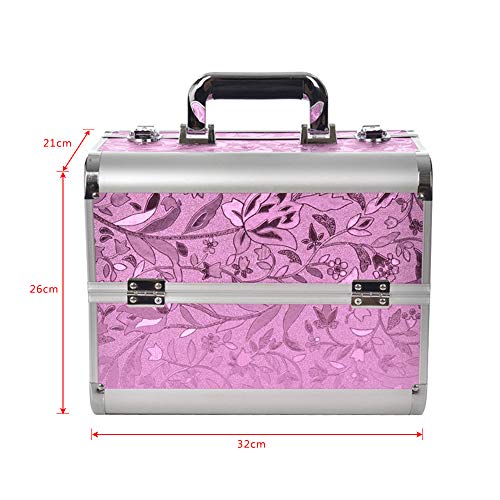 AUFUN Beauty Case Maletín para Maquillaje con 2 Cerraduras Estuche de Aluminio 320 * 210 * 260mm, Estuche de Cosméticos - 17L, Rosa