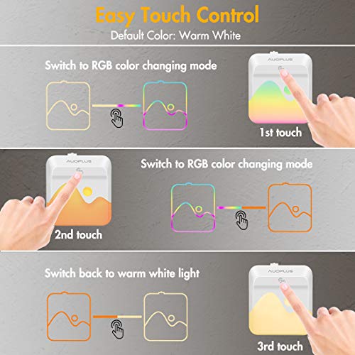 AUOPLUS Multi-Colores LED Luz Nocturna Infantil,Lámpara Quitamieda de pared para Niños con Sensor Crepuscular,Control Táctil,luz de Ambiente para Habitación Bebé,Dormitorio,Sala,Garaje,Baño,Pasillos