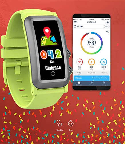 AUPALLA Pulsera de Actividad Niños, Reloj Inteligente Fitness Tracker con Podómetro, Pulsómetros, Monitor de Sueño, Contador de Caloría, 4 Modos Deportivos Smartwatch para Niñas y Niños (Verde)