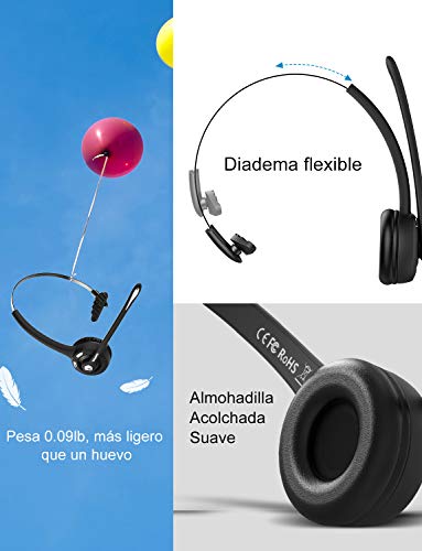 Auriculares Bluetooth de Diadema Inalámbrico con Micrófono, 13 Horas de Conversación de Calidad, Mpow Auriculares Manos Libres con Cancelación de Ruido para Telefono Fijo Skype VoIP Recepcionista