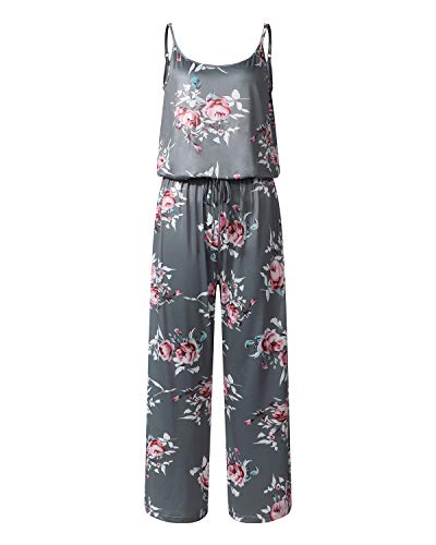 Auxo Mono Largo Mujer Verano Sin Mangas Estampado Floral Pantalones Largos Jumpsuits Playsuit Monos de Playa Gris XXL