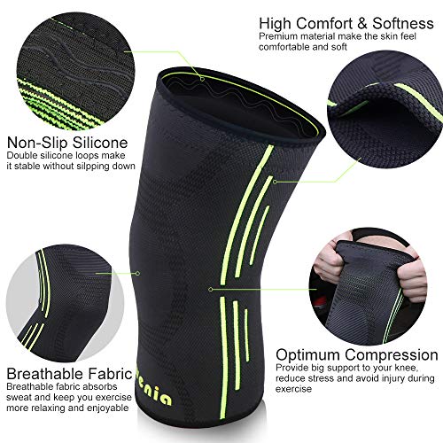 Awenia Rodilleras Deportivas Rodillera de Compresión Rotuliana Ortopédica Elástica Antideslizante y Transpirable, para Menisco, Ligamentos, Crossfit, Voleibol, Fútbol, Correr, Ciclismo, Pack de 2, S