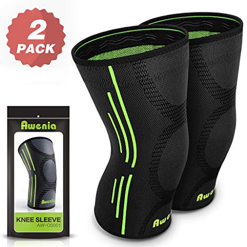 Awenia Rodilleras Deportivas Rodillera de Compresión Rotuliana Ortopédica Elástica Antideslizante y Transpirable, para Menisco, Ligamentos, Crossfit, Voleibol, Fútbol, Correr, Ciclismo, Pack de 2, S