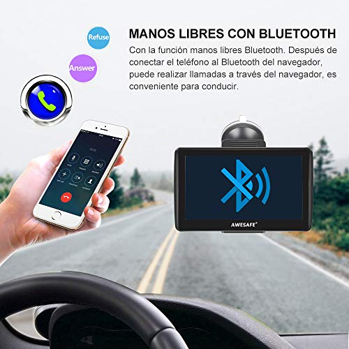 AWESAFE Navegador GPS para Coches con cámara Trasera de 7 Pulgadas con Bluetooth, con Mapas Últimos y Actualizaciones de por Vida