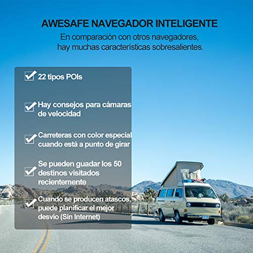 AWESAFE Navegador GPS para Coches con cámara Trasera de 7 Pulgadas con Bluetooth, con Mapas Últimos y Actualizaciones de por Vida