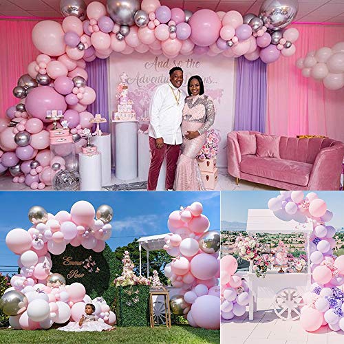 AYUQI Decoración de Fiesta de Cumpleaños para Niñas, Globos de látex de color Rosa Púrpura Plateado con Pancarta de Feliz Cumpleaños, estrella, adorno de torta para Mujeres baby shower Cumpleaños