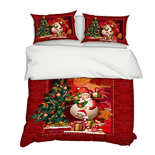 B/A Juego de Ropa de Cama 3 Piezas Poliéster Microfibra - Feliz Santa - Edredón Incluye 1 Funda Nórdica y 2 Funda de Almohada para Habitaciones de Hotel 140 x 200 cm