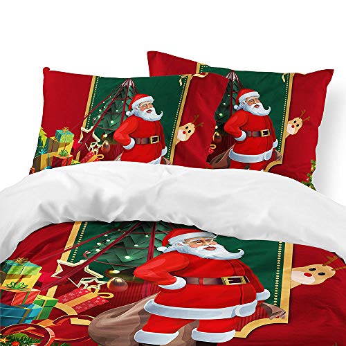 B/A Juego de Ropa de Cama 3 Piezas Poliéster Microfibra - Santa y Regalos - Edredón Incluye 1 Funda Nórdica y 2 Funda de Almohada para Habitaciones de Hotel 140 x 200 cm