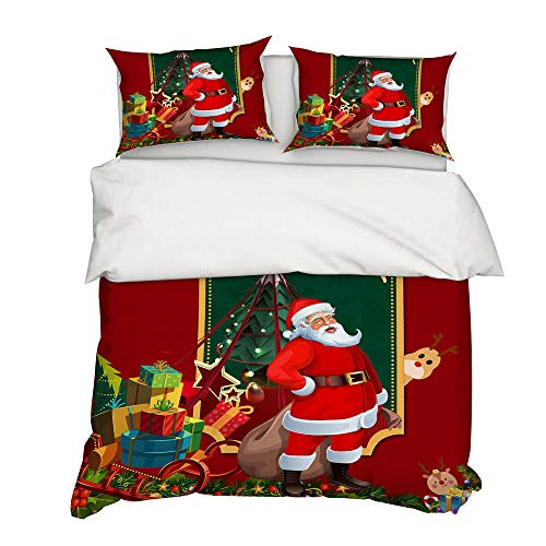 B/A Juego de Ropa de Cama 3 Piezas Poliéster Microfibra - Santa y Regalos - Edredón Incluye 1 Funda Nórdica y 2 Funda de Almohada para Habitaciones de Hotel 140 x 200 cm