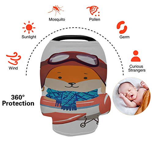 Baby Boy Fundas para asientos de automóvil Cute Cartoon Fox Pilot Fly Airplane Toddler Shopping Cart Cover Baby Car Canopy Boy Baby Shopping Cart Cover Girl Protege a bebés y madres lactantes Regalo