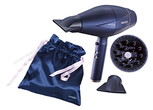 BaByliss 6500ESE - Secador de pelo con sensor digital, ajusta automáticamente la velocidad y temperatura, secado ultra rápido 208 km/h, iónico, ligero y silencioso, incluye difusor y 2 boquillas