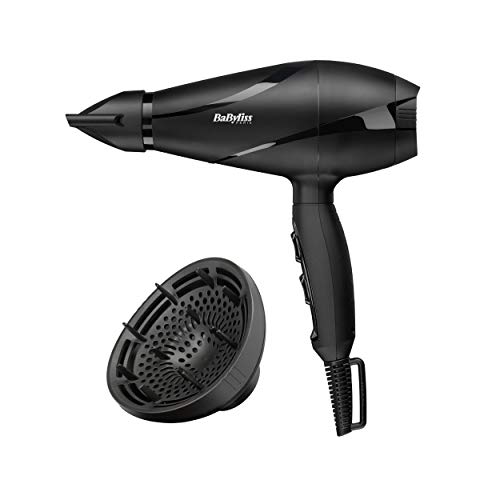 BaByliss 6613DE Secador de Pelo Profesional, Iónico, Motor AC 2200 W, 3 Temperaturas + Aire Frío, 2 velocidades, Boquilla Estrecha 6 mm y Difusor, Cable Profesional 2.8 m