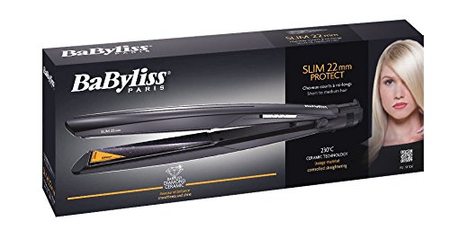 BaByliss Diamond Slim ST325E - Plancha de pelo con placas flotantes, temperatura hasta 230° C, voltaje dual 100/240 V y bloqueo de placas