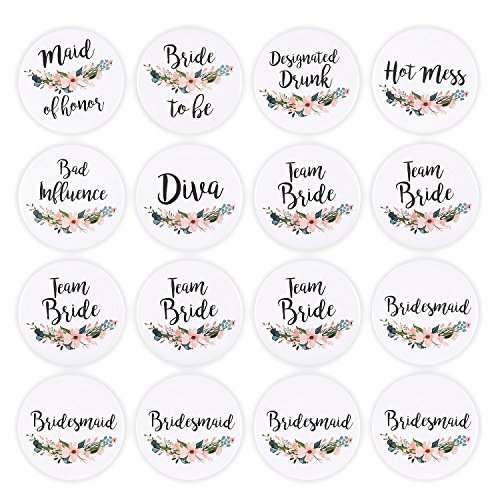 Bachelorette botones – unidades Equipo de "novia" Bridesmaid pins, novia fiesta botón de solapa pines, fiesta de compromiso suministros, color blanco, 8 único descripciones