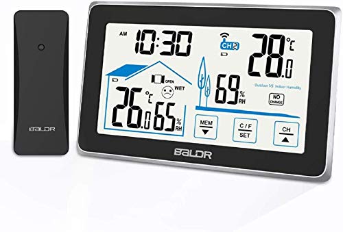 BACKTURE Termómetro Higrómetro Digital, Estación Meteorológica con Sensor Inalámbrico Exterior, Interior y Exterior Higrómetro Digital con Pantalla Táctil, Monitor de Temperatura y Humedad (Negro)