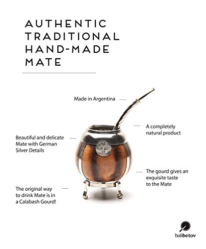 BALIBETOV  Mate Argentino - Set de Mate de Calabaza Natural Hecho a Mano con Detalles de Alpaca - Incluye Bombilla (Sorbete) para Yerba Mate. (Beige)