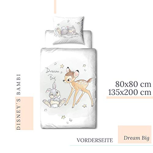 Bambi Disney Juego de ropa de cama para niñas, ropa de cama para adolescentes, REH & Hase Klopfer, funda de almohada 80 x 80 + funda nórdica 135 x 200 cm – 100% algodón