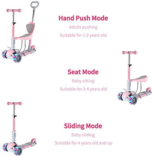 Baobë 5 en 1 niños Kick Scooter, Scooter Ajustable para niños pequeños de 1 a 6 años de Edad. Niños y niñas apoyan 50 kg. (Rosa Claro)