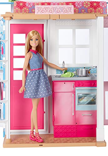 Barbie-DVV48 barbie dos Pisos Plegable, Casa con Muñeca y Accesorios, multicolor Mattel GXC00 , color/modelo surtido