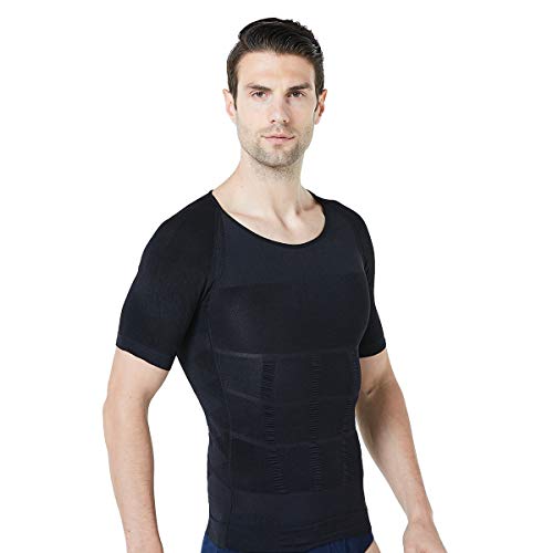 BaronHong Gynecomastia Compression Camiseta de Manga Corta para Ocultar Las Tetas de los Hombres Moobs adelgazantes Fajas para Hombre aplanar Todo el Abdomen (Negro, XL)