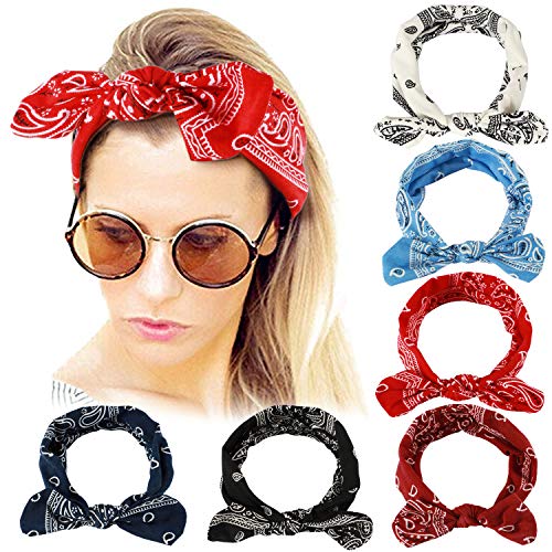 Bascolor Diademas Mujer Elástica Turbantes Flor impresión Diademas Deporte Nudo Banda para Cabello Yoga cabeza Wraps (6pcs nudo diademas)