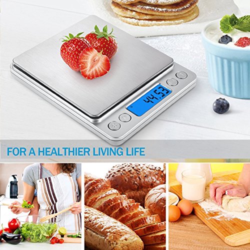 Báscula Digital con dos Plato Removibles para Cocina de Alta Medición Precisa, Balanza Electrónica Digital para Cocina (0.1-3kg, Incluye dos baterías AAA)