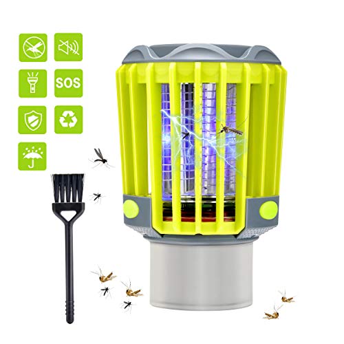 BASEIN Lámpara Antimosquitos, Lámpara Camping Antimosquitos, Lámpara de Asesino del Larvas Mosquito al Aire Libre Portátil 2 en 1 Noche Lámpara LED Zapper Mosquito Recargable Impermeable para Acampar