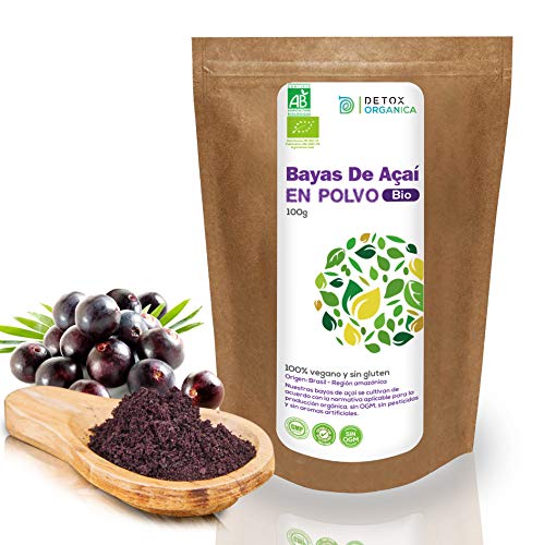 Bayas De Acai En Polvo Orgánico 100 g – Bayas Acai Congelado BIO (Freeze – Dried/Liofilizadas) – Acai Berry Extracto Crudo De La Pulpa – Acai Organico Cultivado en Brasil De Detox Organica