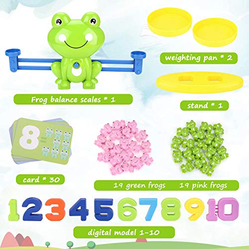 BBLIKE Juguete de Matemáticas, 84 PCS Juguete Educativo de Equilibrio de Rana Tarjetas de Matemáticas Bloque Digital, Juego Divertido Regalo Educativo para Niñas y Niños