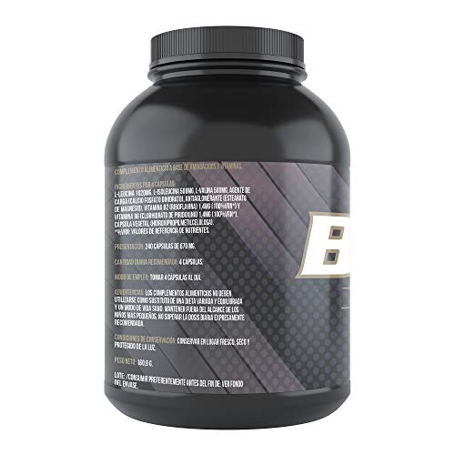 BCAA con Vitaminas B2 B6 | Aumenta Masa Muscular y Quema Grasas | Suplemento Deportivo 100% Natural | 240 Cápsulas- Qualnat