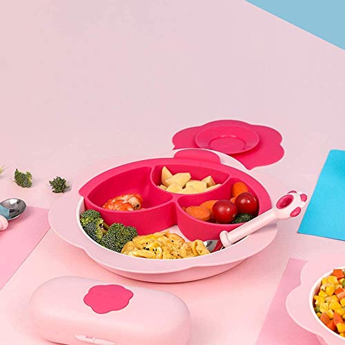 Bdesign Alimentación complementaria Independiente Plato de Comida de bebé Baby Meal Tazón Tazón Cuchara Conjunto anticaída Anti-Quemaduras Alimentos Suplemento Sucker Tazón (Color : Blue)