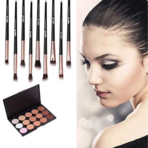 Beauty Make Up Brush Set 12 Piezas, Cepillo Cosmético, Hecho de Plástico y Cabello Sintético, para Cara y Ojos, Set Eyeliner Sombra de Ojos Blending Brush Tools Blusher Foundation Brush Kit Black