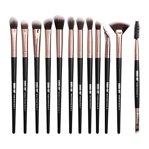 Beauty Make Up Brush Set 12 Piezas, Cepillo Cosmético, Hecho de Plástico y Cabello Sintético, para Cara y Ojos, Set Eyeliner Sombra de Ojos Blending Brush Tools Blusher Foundation Brush Kit Black