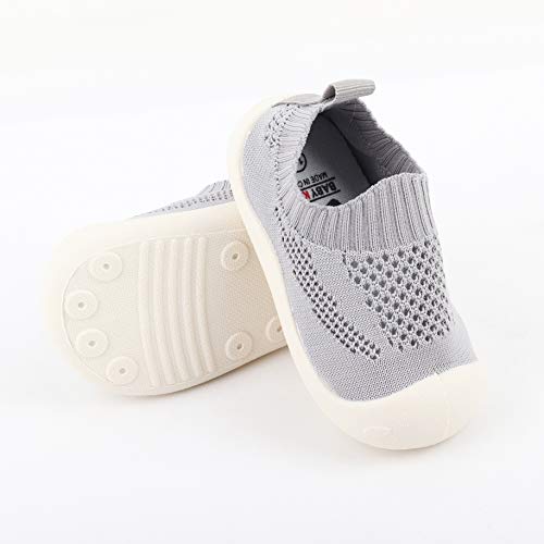 Bebé Infante Niños Niñas Zapatos de Primeros Pasos Volar Tejida Zapatillas Calzado Deportivo Casual para Pies Anchos Antideslizante Respirable Ultra-Ligero - Talla del Fabricante 15 Gris