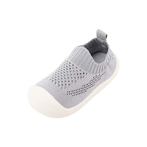 Bebé Infante Niños Niñas Zapatos de Primeros Pasos Volar Tejida Zapatillas Calzado Deportivo Casual para Pies Anchos Antideslizante Respirable Ultra-Ligero - Talla del Fabricante 15 Gris