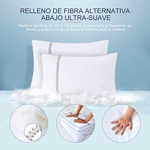 BedStory Almohada Antiácaros 42 x 70 cm Pack 2 Almohadas de Hotel Almohada con Relleno de Microfibra y Tejido Antialérgico para Dormir de Lado y Boca Arriba