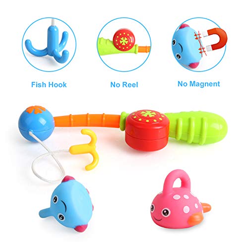 BeebeeRun Agua Baño Juguete de Baño Juego de Pesca,6 Peces Flotantes y 2 Barras, gran Regalo para Niños Niñas,Juguetes Niños 2 Años