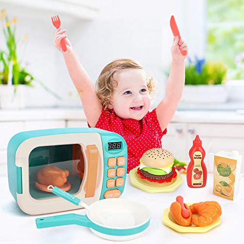 BeebeeRun Microondas de Juguete,Juguete de Cocina Set,Microondas para Cocina de Juguete para Niños,Juguetes de Cocina Alimentos Juguete Set con luz y Sonido para Niñas