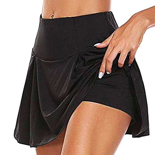 BEIFON Falda Pantalón Deportiva de Tenis Falda Deportiva para Mujer Elástica Transpirable Falda Deportiva Pantalones Cortos Incorporados Skorts de Golf Pilates Fitness Correr Deporte Tenis (Negro, L)