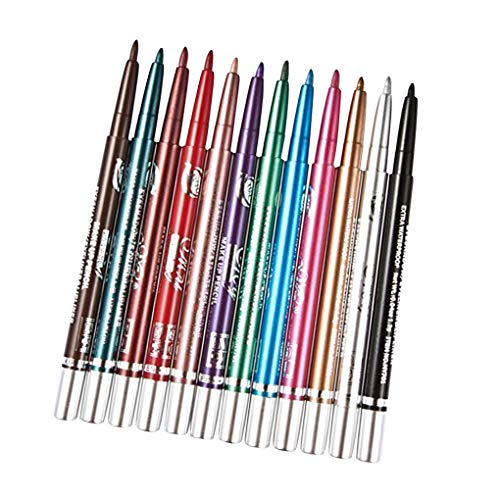 BeIilan 12 Colores/Set Delineador de Ojos automático telescópica rotación delineador de Ojos cosméticos rotación Delineador de Labios, Sombras de Ojos lápices cosméticos Pen Kit de Maquillaje