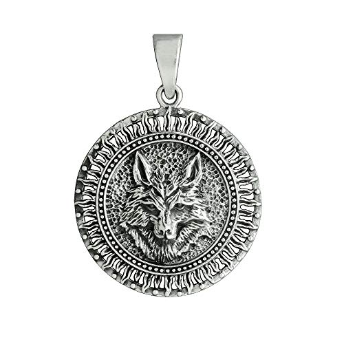 Beldiamo - Colgante de plata de ley 925 con forma de sol, diseño de cabeza de lobo, talismán eslavo amuleto celta para hombres y mujeres