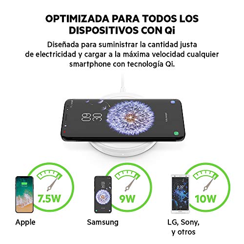 Belkin Boost Up Bold - Cargador inalámbrico (para iPhone XS, XS MAX, XR/Samsung Galaxy S10, S10+, S10e, Note9 y Dispositivos LG, Sony y otros, 10 W) Blanco