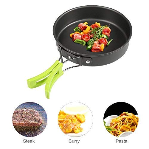 BelleStyle Utensilios Cocina Camping, 1-2 Personas Ligero y Portátil Utensilios de Cocina Camping Pots Set para Exteriores Cámping Mochilero Excursionismo Picnic (9 Piezas)