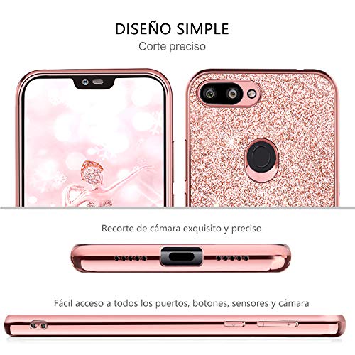 BENTOBEN Funda Xiaomi Mi 8 Lite, Carcasa Xiaomi 8 Lite Purpurina Cover Case Ultra Delgada Ligera Brillante Resistente Silicona PC Protectora Antigolpes Fundas para Xiaomi Mi 8 Lite 2018-Bling Oro Rosa