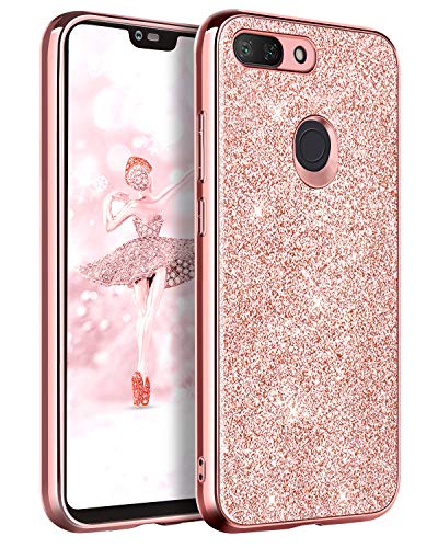 BENTOBEN Funda Xiaomi Mi 8 Lite, Carcasa Xiaomi 8 Lite Purpurina Cover Case Ultra Delgada Ligera Brillante Resistente Silicona PC Protectora Antigolpes Fundas para Xiaomi Mi 8 Lite 2018-Bling Oro Rosa